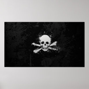 Svartvit flagga för vattenfärgpiratskalle poster