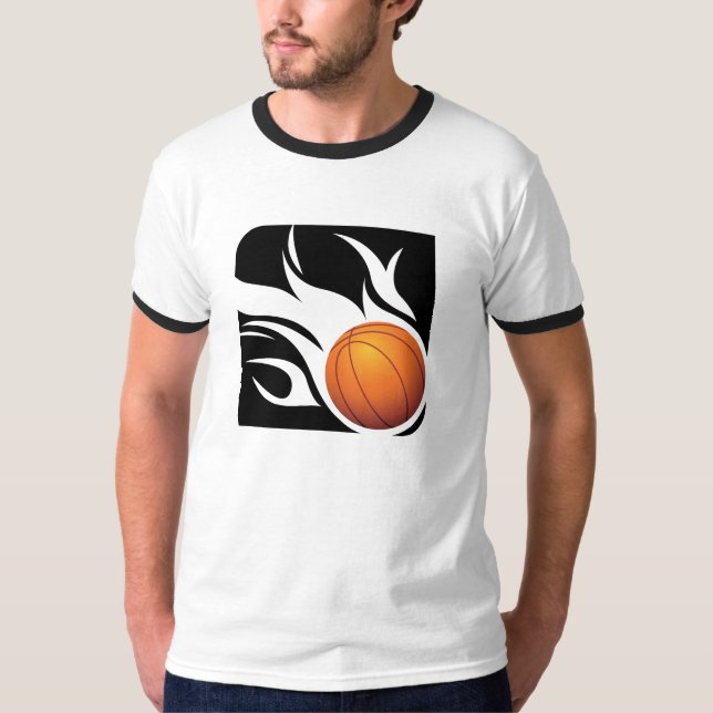 Svartvit flammande basket t shirt (Framsida)