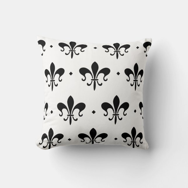 Svartvit Fleur de Lis Mönstra dekorativ kudde (Framsida)
