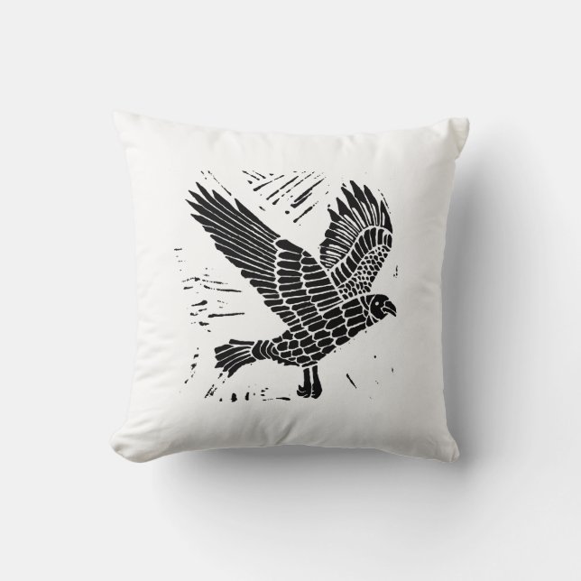 Svartvit flygande rävkorg Lino Klipp Dekorativ kud Kudde (Framsida)