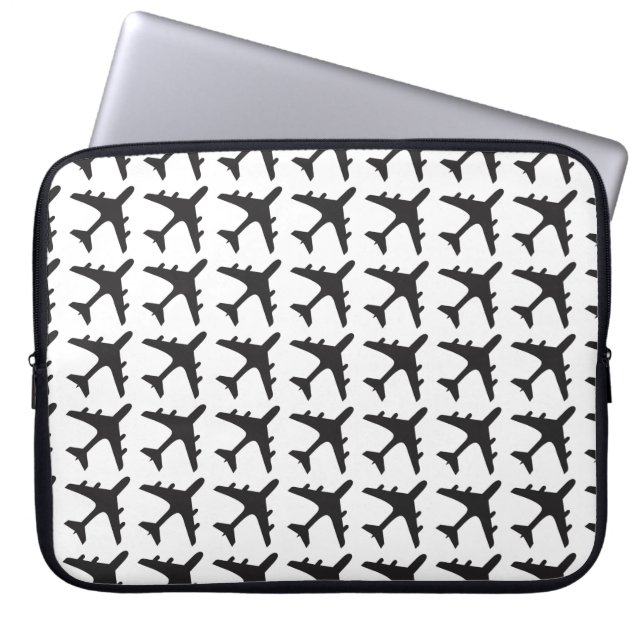 Svartvit flygplan mönster laptop sleeve (Framsidan)