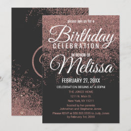 Svartvit Födelsedagsfest i Ro Guld Glitter Inbjudningar