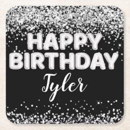 Svartvit Födelsedagsfest Underlägg Papper Kvadrat