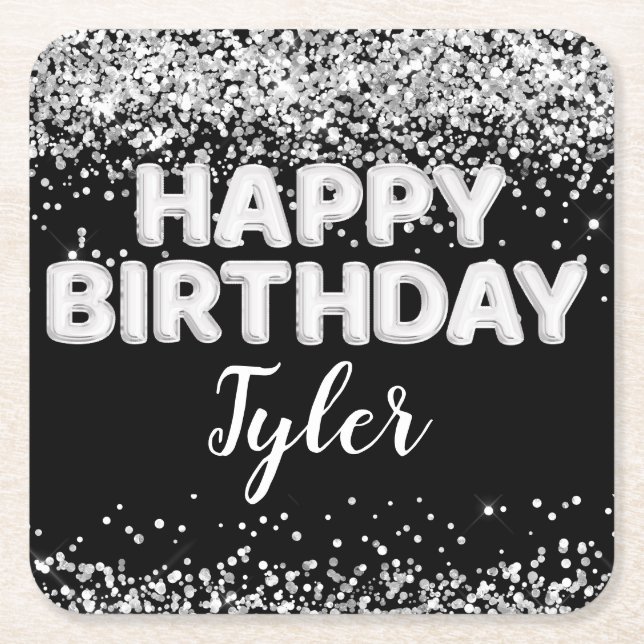 Svartvit Födelsedagsfest Underlägg Papper Kvadrat (Framsidan)