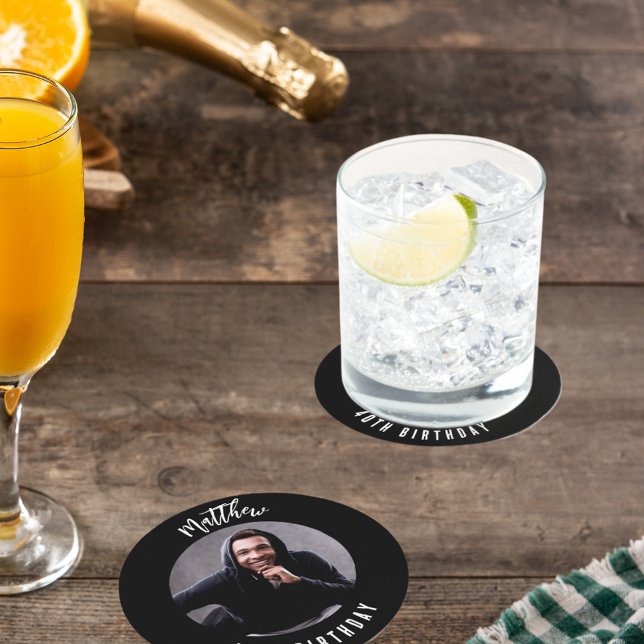 Svartvit födelsedagsfest underlägg papper rund (Skapare uppladdad)