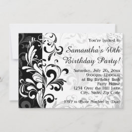 Svartvit Fontän Swirl Födelsedagsfest Inbjudningar