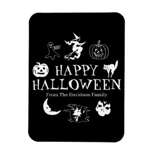 Svartvit för eget namn för happy halloween magnet