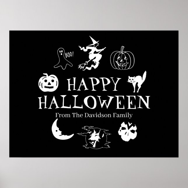 Svartvit för eget namn för happy halloween poster (Framsidan)