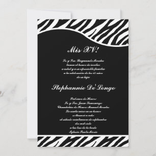 svartvit för Quinceanera för sebra 5x7 inbjudan