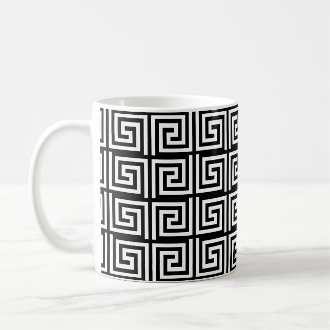 Svartvit forntida greknyckeldesign kaffemugg (Vänster)