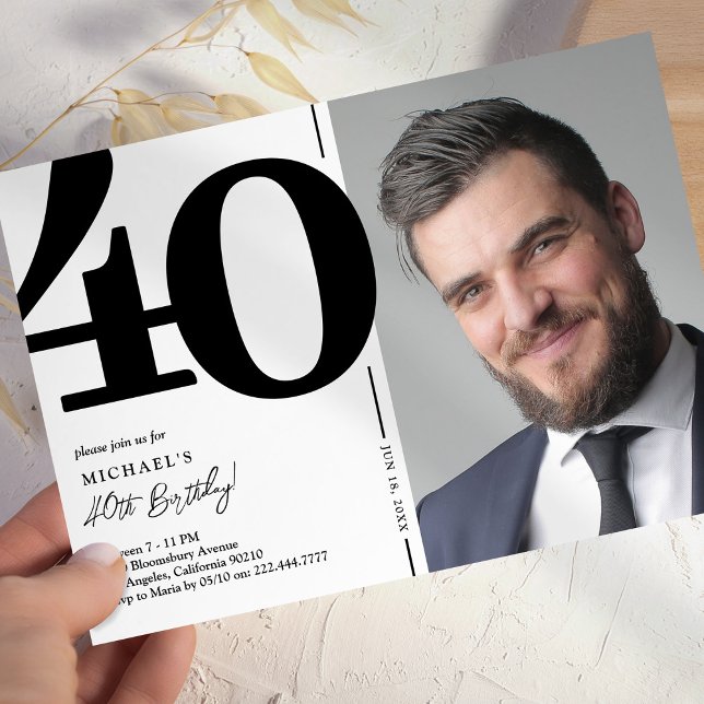 Svartvit foto 40:e födelsedagen Party Inbjudningar (Skapare uppladdad)