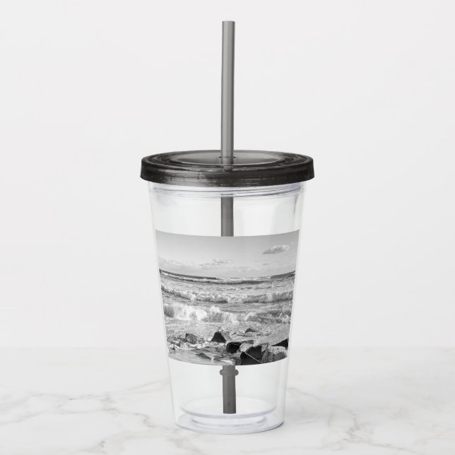 Svartvit foto av Atlanten Vågar Take Away Mugg (Framsida)