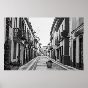 Svartvit foto av Empty European Street Poster