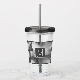 Svartvit foto av Grape Löv Initial Grått Take Away Mugg