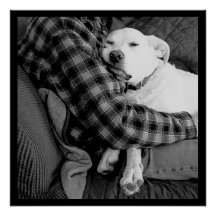 Svartvit foto av Hund Snuggling med Pappa