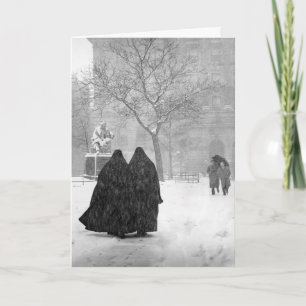 Svartvit foto av nuns i Snö 1946 Helgkort