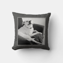 Svartvit foto av Talking Hund Grått Kudde