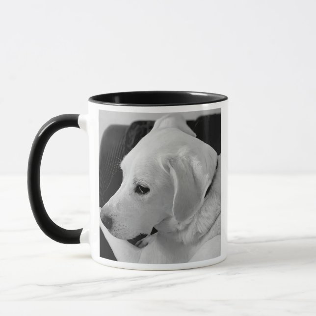Svartvit foto av vackra vita Hund Mugg (Vänster)