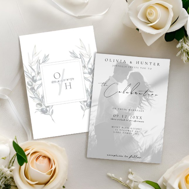 Svartvit foto botaniskt Bröllop Inbjudningar (Skapare uppladdad)