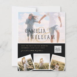 Svartvit FOTO-bröllopsinbjudan QR CODE-Spara