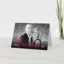 Svartvit foto med modern Rosa Script Chic Hearts Kort