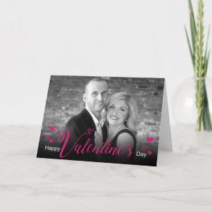 Svartvit foto med modern Rosa Script Chic Hearts Kort