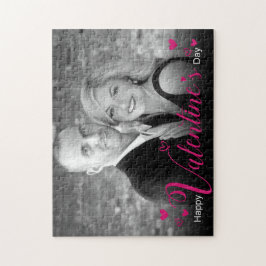 Svartvit foto med modern Rosa Script Chic Hearts Pussel