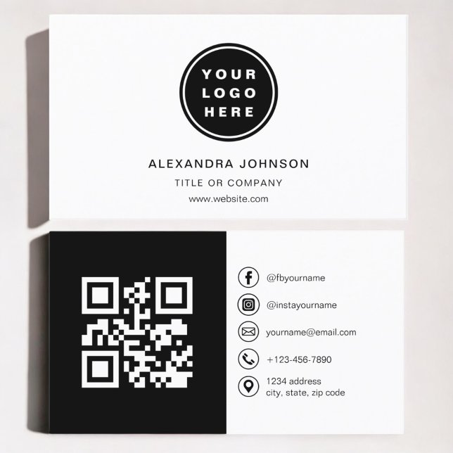 Svartvit foto med QR Code Social Media Visitkort (Skapare uppladdad)