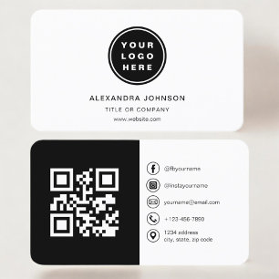 Svartvit foto med QR Code Social Media Visitkort
