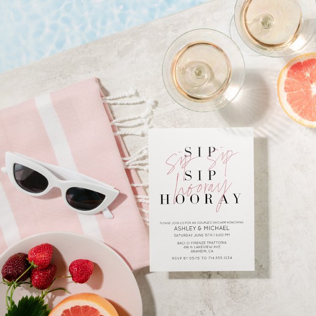 Svartvit foto med sip-hooray (Sip Hooray Black Whi Inbjudningar (Sip Sip Hooray: Toast to Love at Our Modern Couples Shower)