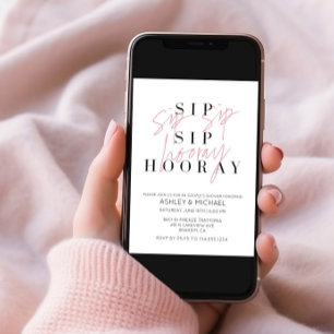 Svartvit foto med sip-hooray (Sip Hooray Black Whi Inbjudningar