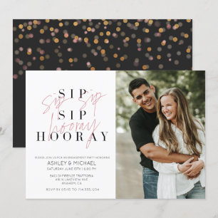 Svartvit foto med sip-hooray (Sip Hooray), Förlovn Inbjudningar