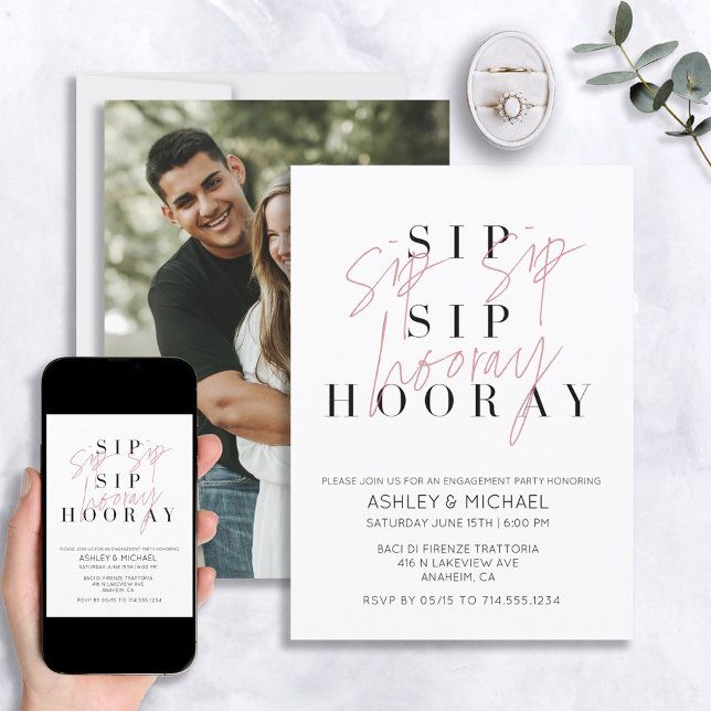 Svartvit foto med sip-hooray (Sip Hooray), Förlovn Inbjudningar (Skapare uppladdad)