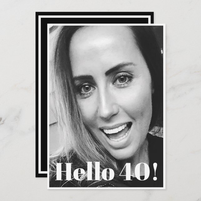 Svartvit foto Modern Elegant i 40:e födelsedag Inbjudningar (Fram/baksida)