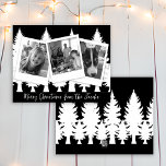 Svartvit foto Modern jul Julkort<br><div class="desc">Personligens julkort. Svartvita foton från familjen med en träd-linje med långa förenklade kort från gräs träd.</div>
