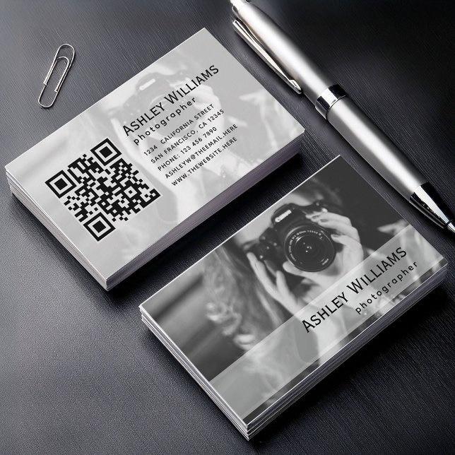 Svartvit Foto och QR-kod Fotograf Visitkort (Skapare uppladdad)