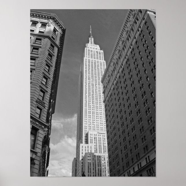 Svartvit foto och vitfoto från empire state Byggan Poster (Framsidan)