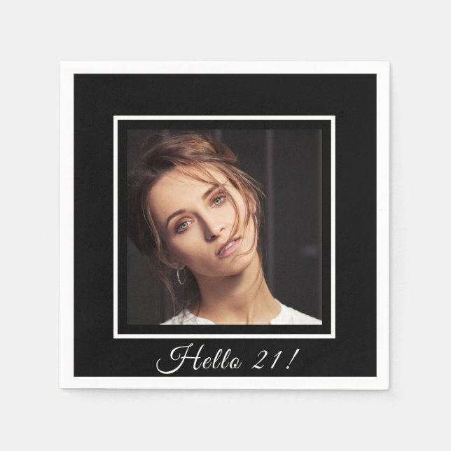 Svartvit foto på 21:a födelsedag pappersservett (Framsidan)