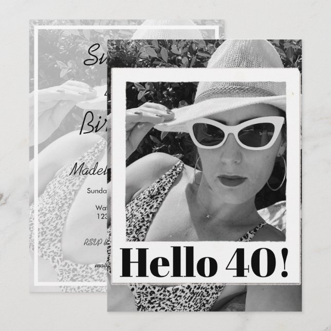Svartvit foto Ram Modern Chic vid 40:e födelsedag Inbjudningar (Fram/baksida)