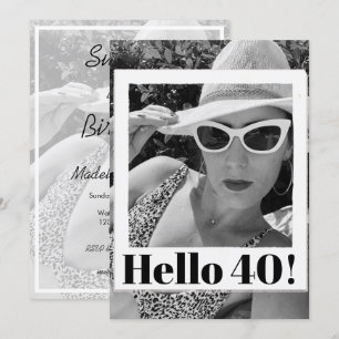 Svartvit foto Ram Modern Chic vid 40:e födelsedag Inbjudningar