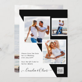 Svartvit fotobröllop - inbjudan QR-kod - Spara dat