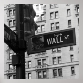 Svartvit fotografi av Wall street-tecken Poster