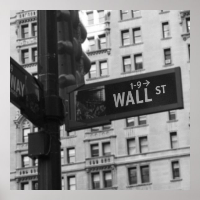Svartvit fotografi av Wall street-tecken Poster (Framsidan)