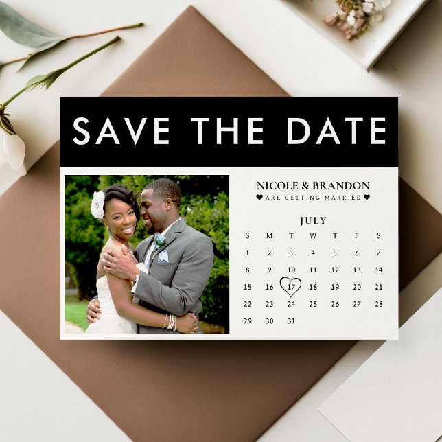Svartvit fotokalender Bröllop Spara Datumet (Black & White Photo Calendar Wedding Save The Date)