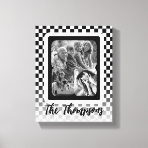 Svartvit fotokollage-familjen namn canvastryck