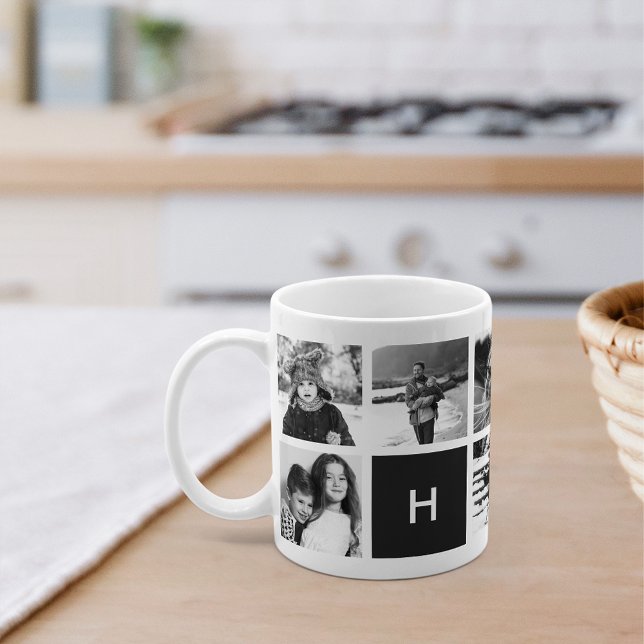 Svartvit fotokollage Monogram Mugg (Skapare uppladdad)