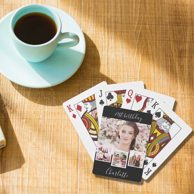 Svartvit fotokollage namn födelsedagsfest casinokort (Skapare uppladdad)