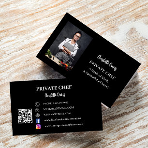 Svartvit fotoslogan för privat kock QR-kod Visitkort