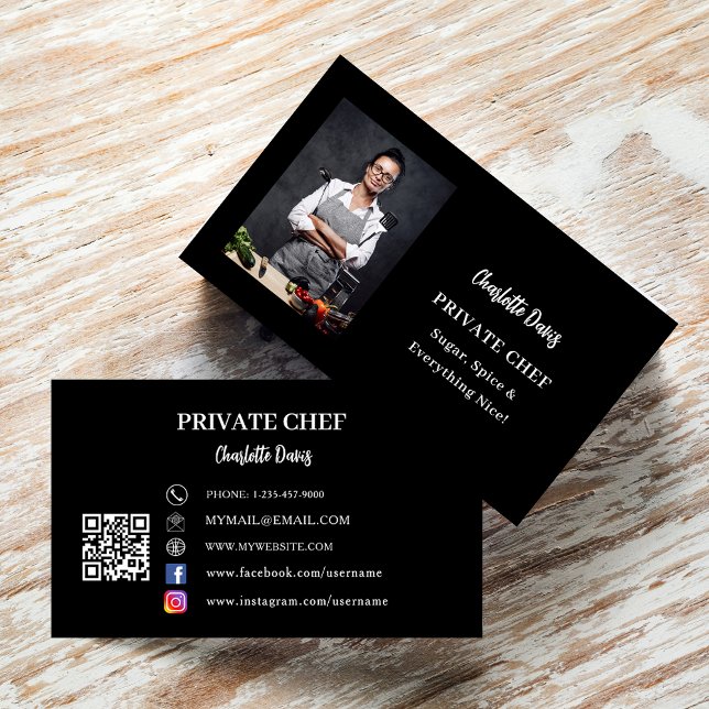 Svartvit fotoslogan för privat kock QR-kod Visitkort (Skapare uppladdad)