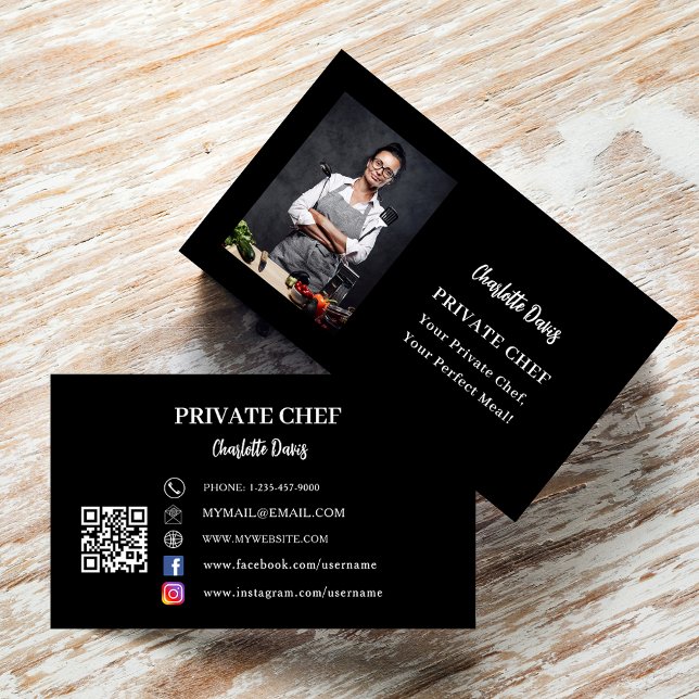 Svartvit fotoslogan för privat kock QR-kod Visitkort (Skapare uppladdad)